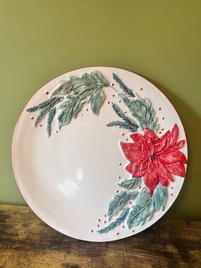 Hand-Painted Poinsettia Ceramic Serving Platter